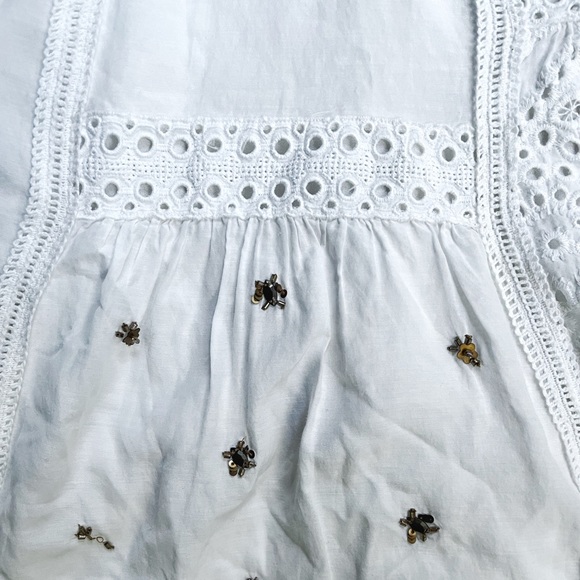 Anthropologie Leifsdottir LEIFNOTES Hi-Lo white Eyelet Gold Beaded Dress, Sz 6 - Picture 12 of 16
